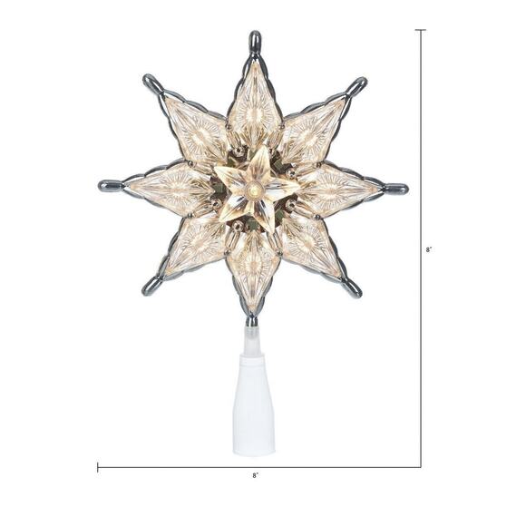 Light Up Silver-Trim Retro Clear 8-Point Star Christmas Tree Topper 8" Lit Incan - Picture 7 of 15